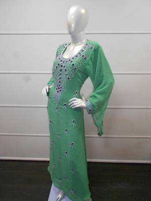 Green zari work gerogette islamic arabic style festive party wear kaftan 3