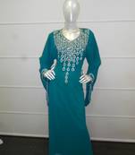 Teal zari work gerogette islamic arabic style festive party wear kaftan