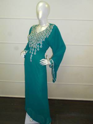 Teal zari work gerogette islamic arabic style festive party wear kaftan 3