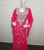 Red zari work gerogette islamic arabic style festive party wear kaftan
