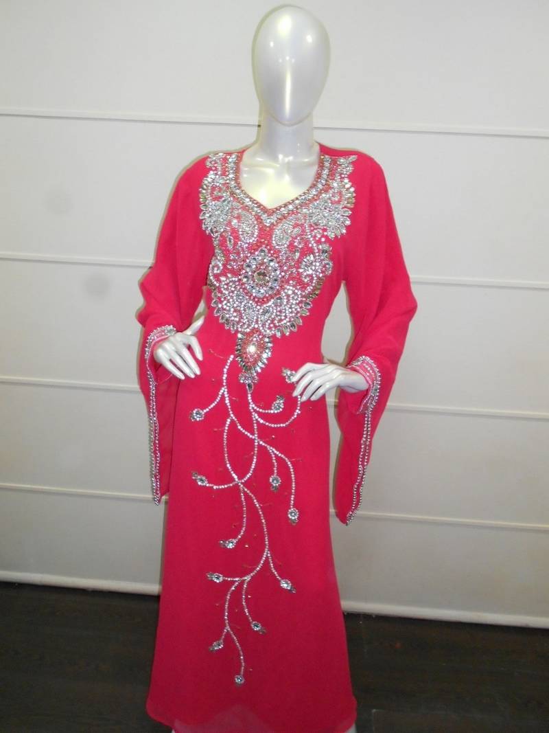 Red zari work gerogette islamic arabic style festive party wear kaftan