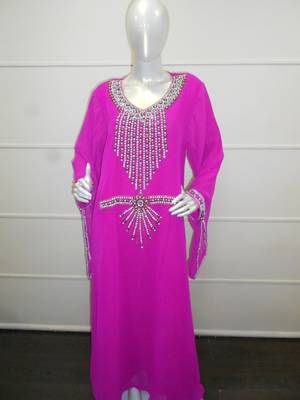 Pink zari work gerogette islamic arabic style festive party wear kaftan 1