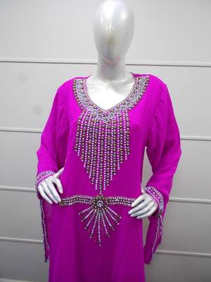 Pink zari work gerogette islamic arabic style festive party wear kaftan 2