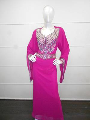 Pink zari work gerogette islamic arabic style festive party wear kaftan 1
