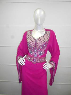 Pink zari work gerogette islamic arabic style festive party wear kaftan 2