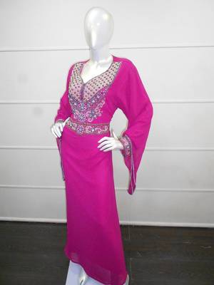 Pink zari work gerogette islamic arabic style festive party wear kaftan 3