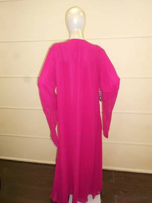 Pink zari work gerogette islamic arabic style festive party wear kaftan 4