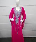 Pink zari work gerogette islamic arabic style festive party wear kaftan