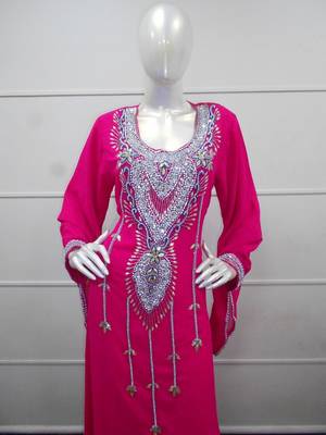 Pink zari work gerogette islamic arabic style festive party wear kaftan 2