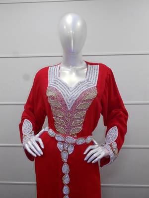 Red zari work gerogette islamic arabic style festive party wear kaftan 2