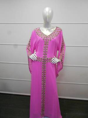 Pink zari work gerogette islamic arabic style festive party wear kaftan 1