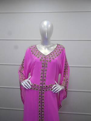 Pink zari work gerogette islamic arabic style festive party wear kaftan 2