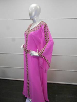Pink zari work gerogette islamic arabic style festive party wear kaftan 3