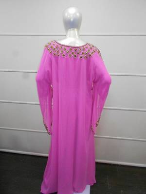Pink zari work gerogette islamic arabic style festive party wear kaftan 4