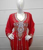 Red zari work gerogette islamic arabic style festive party wear kaftan