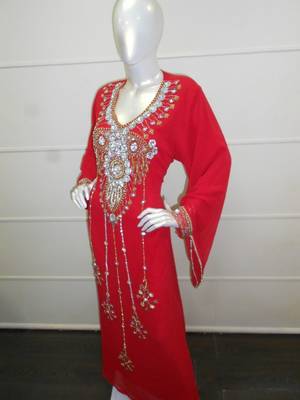 Red zari work gerogette islamic arabic style festive party wear kaftan 2