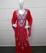 Red zari work gerogette islamic arabic style festive party wear kaftan