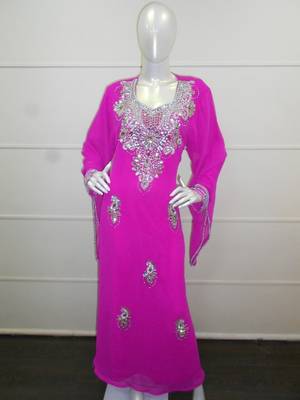 Pink zari work gerogette islamic arabic style festive party wear kaftan 1