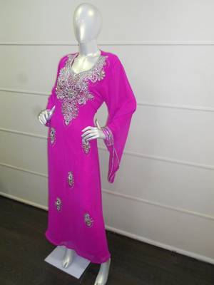 Pink zari work gerogette islamic arabic style festive party wear kaftan 3