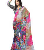 Red  printed georgette saree with blouse