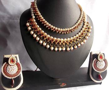 Buy two Maroon Pearl Polki Necklace Set 1