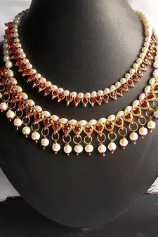 Buy two Maroon Pearl Gota Necklace Set