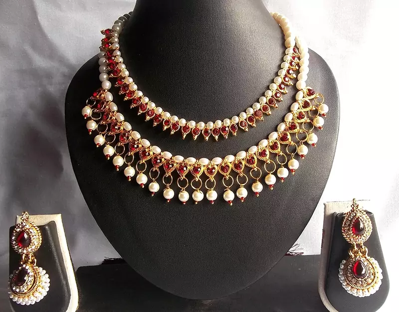 Buy two Maroon Pearl Gota Necklace Set