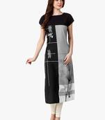 Black Printed Silk Stitched Kurti