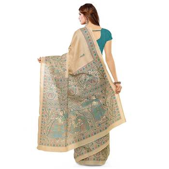 cream printed bhagalpuri saree with blouse 2