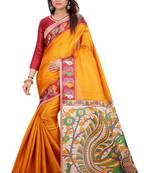 Mustard printed khadi saree with blouse
