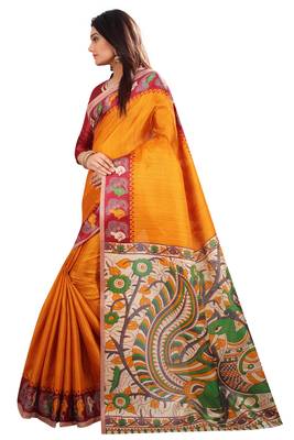 Mustard printed khadi saree with blouse 2