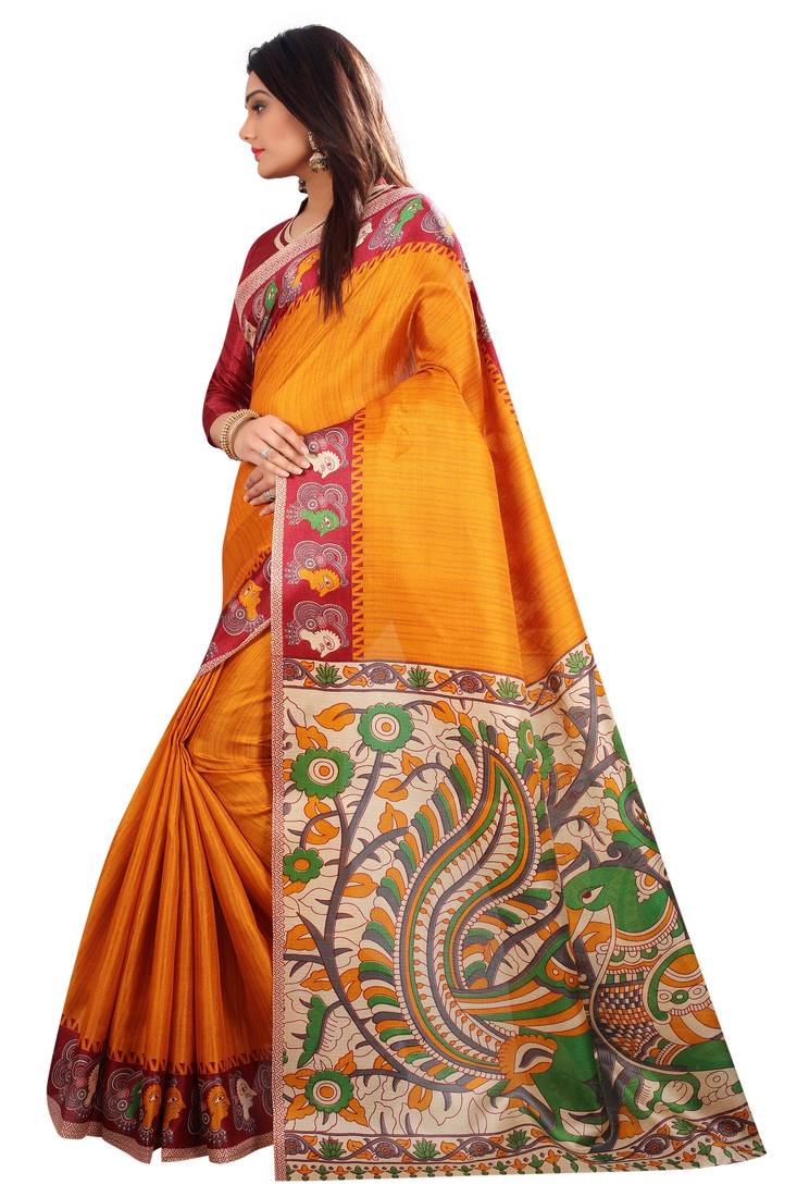 Mustard printed khadi saree with blouse