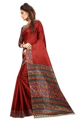 Maroon printed khadi saree with blouse 2
