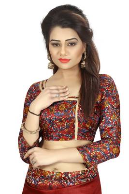 Maroon printed khadi saree with blouse 3