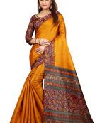 Mustard printed khadi saree with blouse