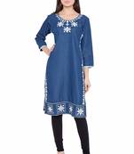 Blue embroidered Denim  kurti