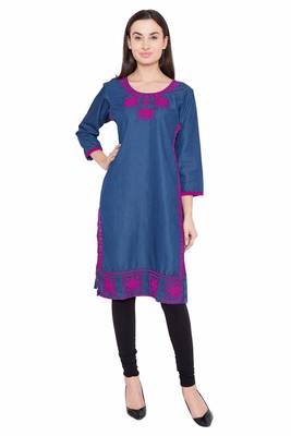 Blue embroidered Denim  kurti 1