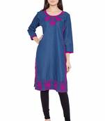 Blue embroidered Denim  kurti