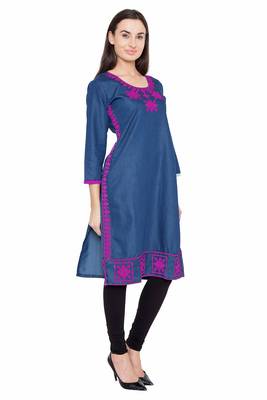 Blue embroidered Denim  kurti 3