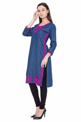 Blue embroidered Denim  kurti 5
