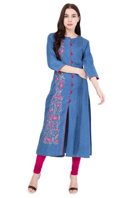 Light blue embroidered Denim  kurti 1