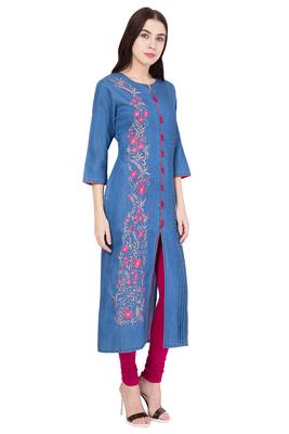 Light blue embroidered Denim  kurti 3
