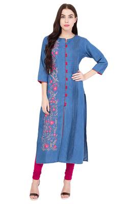 Light blue embroidered Denim  kurti 5