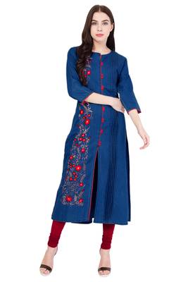 Dark blue embroidered Denim  kurti 1