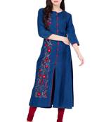 Dark blue embroidered Denim  kurti