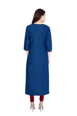 Dark blue embroidered Denim  kurti 2