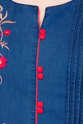 Dark blue embroidered Denim  kurti 4