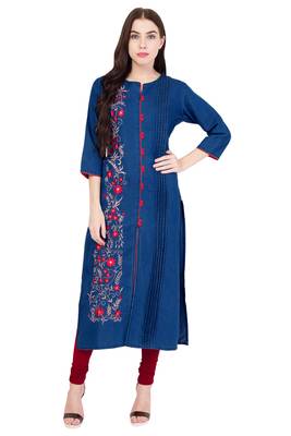 Dark blue embroidered Denim  kurti 5