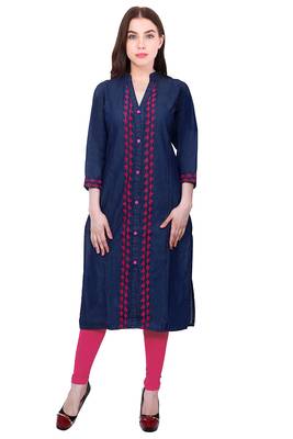 Blue embroidered Denim  kurti 1