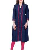 Blue embroidered Denim  kurti